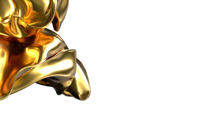 Fluid Metallic Fabric: Abstract 3D Gold Cloth Illustration for Dynamic Designs
