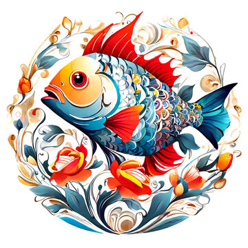 Colorful fish animal with a decorative pattern floral and ornamental mandala style design