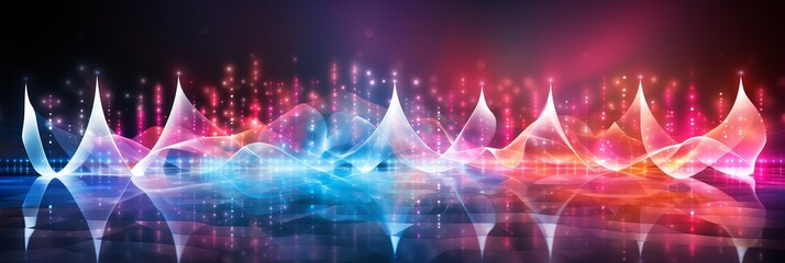 Bright particle wave abstract background for sound and music visualization