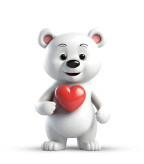 Obraz na płótnie Canvas 3D Rendering Polar Bear Holding Heart Shape Isolated On Transparent Background, PNG File Add. Generative AI