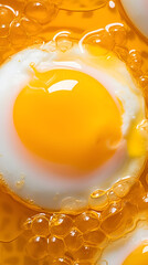 Close-up Perspective of Freshly Cracked Egg Yolks: A Vibrant Display of Textures and Colors