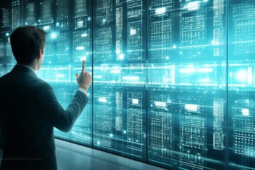 Fototapeta premium Ai hand touching big data network - revolution of artificial intelligence and technology innovation