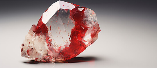 Blood diamond concept. White diamond with stains of blood on it over neutral background with copy space