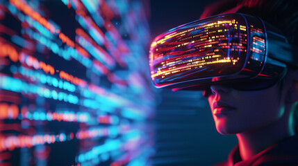A programmer surrounded by virtual reality code, creating a dynamic and immersive scene that showcases the fusion of technology and imagination in software development, with copy s