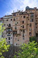 Cuenca / Spain - 05 13 2021: View at the Cuenca Hanging Houses, Casas Colgadas, iconic architecture on Cuenca city