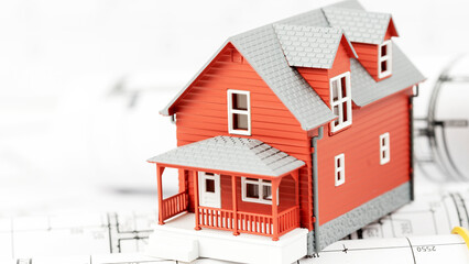 the model of the house on the projected drawings