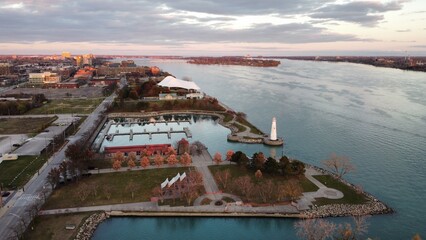 Lighthouse on the Detroit river at sunset