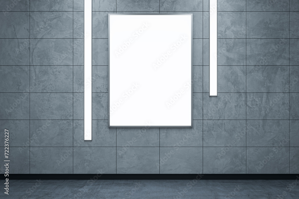 Poster modern grunge hallway interior with empty white mock up banner. subway passage concept. 3d rendering
