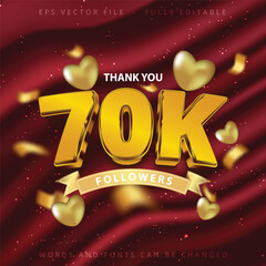 Thank you 70k followers, peoples online social group, social media followers celebration template vector