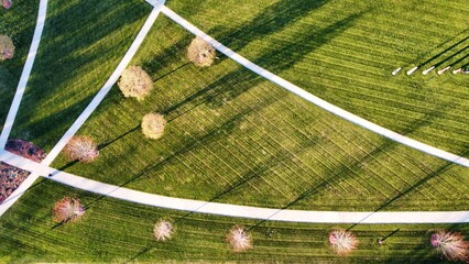 Sidewalks cutting through the grass