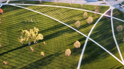 Sidewalks cutting through the grass