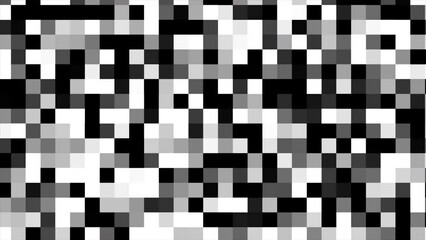 Black and white squares moving glitch effect abstract background, Pixel background, black and white cubes