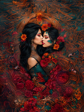 Tattoo design of two women kissing