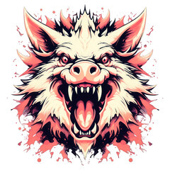 vector image of a fanged and cruel pig monster, suitable for t-shirts