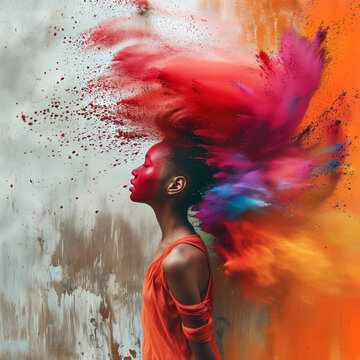 Black teen girl with vibrant paint explosion from her hair
