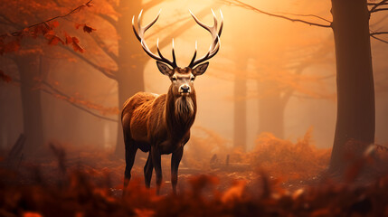 Majestic Red Deer Stag in Vibrant Autumn Forest: A Salute to European Wildlife