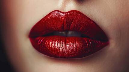 Fototapeta premium close-up of a woman's mouth, lips painted with dark red lipstick, fashion beauty
