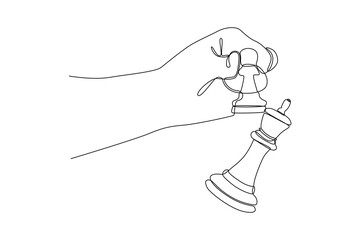 Chess pawn take down chess king. Strategic planning, business development strategy, tactics in entrepreneurship. Continuous line draw design vector