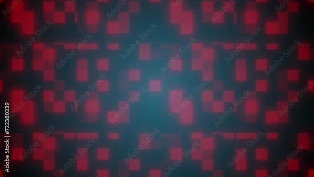 Poster abstract red background with squares hacking and technology screen rotating animation background