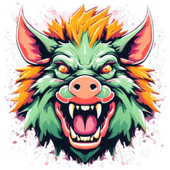 vector image of a fanged and cruel pig monster, suitable for t-shirts, stickers, logos and mascots - obrazy, fototapety, plakaty