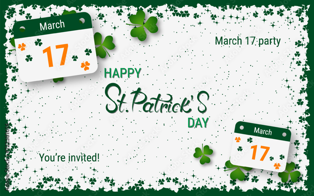 Poster st.patrick's day vector illustration. white background with clover leaves and design elements