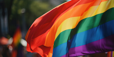 Rainbow Flag Waiving Outdoors - obrazy, fototapety, plakaty