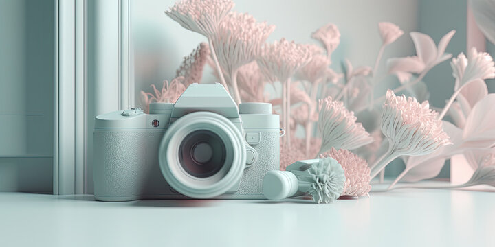 3D Illustration Retro Camera In Pastel Colors