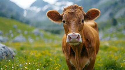 A beautiful cow looks into the camera