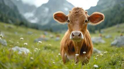 A beautiful cow looks into the camera
