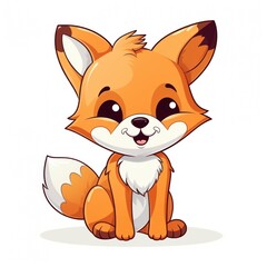 Obraz premium A cartoon illustration of a cute, smiling fox with big eyes and a fluffy tail.