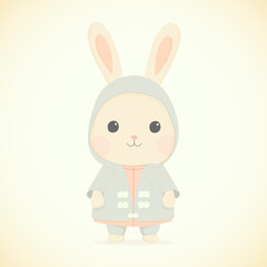 Cute bunny in pastel colors in kawaii style in a coat