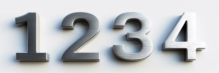 stainless steel 3d number of 1 2 3 4 isolated on white.