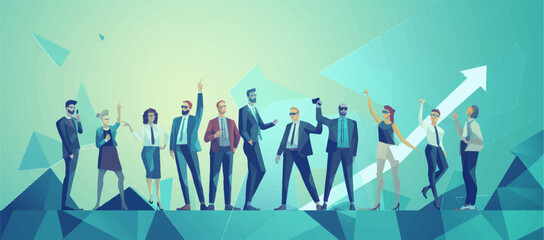 Success. A group of colleagues celebrate a success. Vector flat style illustration.