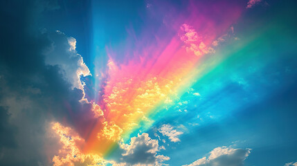 Obraz na płótnie Canvas Beautiful sky with beautiful sky and clouds with colorful rainbow and sunshine