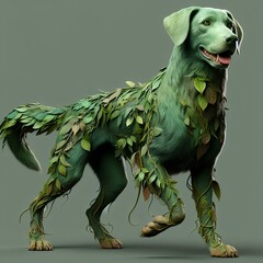 Enchanting canine embodying the Brazilian Curupira folklore, a mythical creature with vibrant fur, supernatural agility, and mischievous charm. A fusion of biological marvels and cultural mystique, th