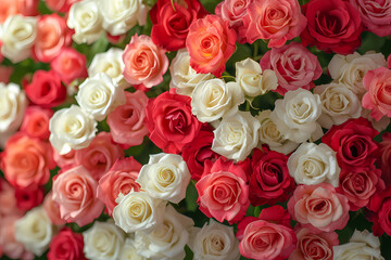 Colorful roses in Full Bloom Amongst a Floral Garden