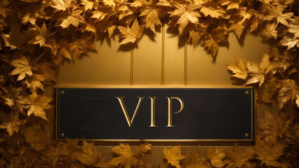 Elevate your experience with this captivating image featuring a VIP sign displayed as a plaque against the backdrop of vibrant yellow maple leaves. 