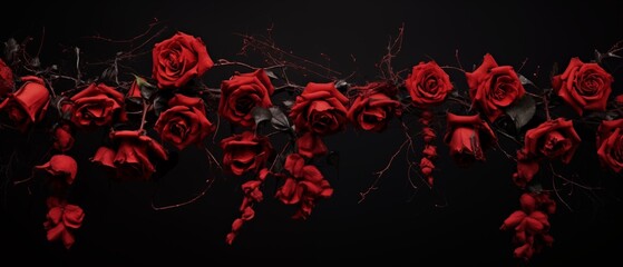 Red flowers dried, black background, red roses, indicating valentine's day love - obrazy, fototapety, plakaty