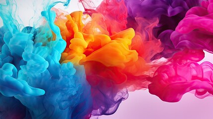 Fototapeta premium Color drops in water, abstract color mix, colored background, art, ink color mix paint falling on water