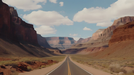 "Majestic Canyons of the American West: Desert Road Perspective" AI-Generative
