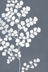 poster white silhouette of a branch with leaves on a gray-blue background