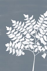 poster silhouette of a branch with leaves on a gray-blue background