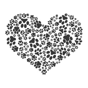 Black Heart with Cat's steps vector illustration