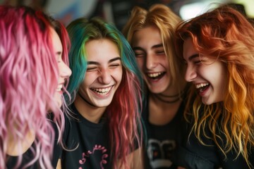 Fototapeta premium group of colored hair teenagers ,inspo,snapshot aesthetic