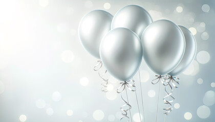 A bunch of white balloons floating in the air. Concept Silver Anniversary.