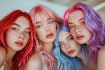 Naklejka premium group of colored hair teenagers ,inspo,snapshot aesthetic
