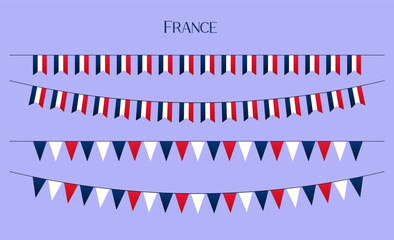 Obraz premium France flags bunting, garland, streamer vector set. Flat decorative party banners in style of French flags