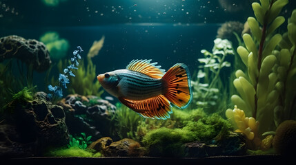 Underwater Elegance: Apistogramma Cichlid in a Lush Aquascape AI-Generative