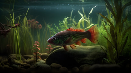 Underwater Elegance: Apistogramma Cichlid in a Lush Aquascape AI-Generative