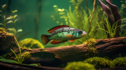 Underwater Elegance: Apistogramma Cichlid in a Lush Aquascape AI-Generative